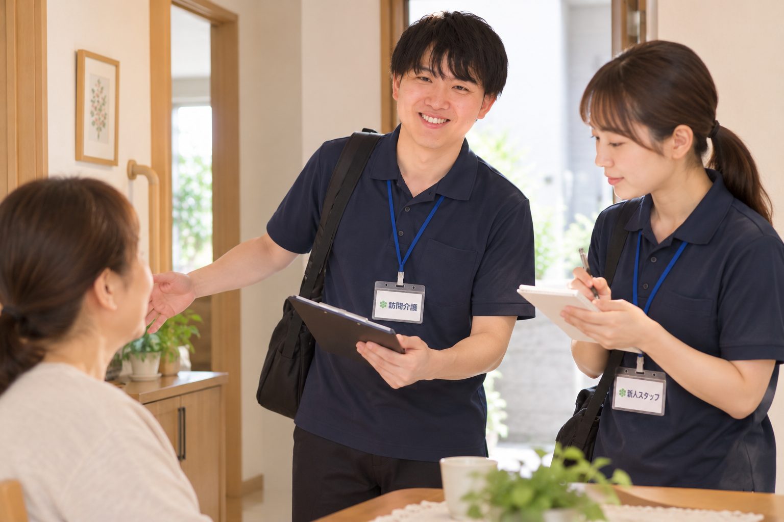 先輩と一緒に準備をする新人スタッフ
